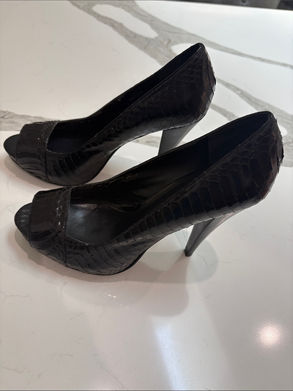 Aldo Black Textured Peep-Toe Stiletto Heels